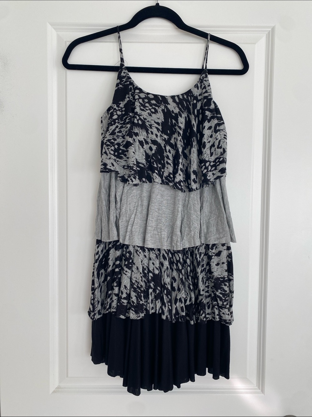 Gemstone Black & Gray Tiered Spaghetti-Strap Dress
